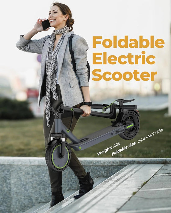 Electric Scooter - 8.5" Solid Tires, 350W Motor, Up to 19 MPH and 21-23 Miles Long-Range Portable Foldable Commuting Scooter for Adults with Double Braking System and App