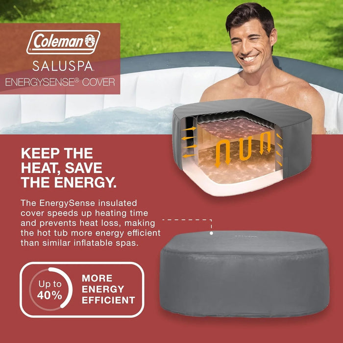 4 to 6 Person Inflatable Hot Tub Square Portable Outdoor Spa with 114 Soothing AirJets and Insulated Cover.