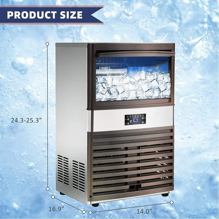 Commercial Ice – 110LBS/24H Stainless Steel Free-Standing Ice Machine Maker Air Cooling Ice