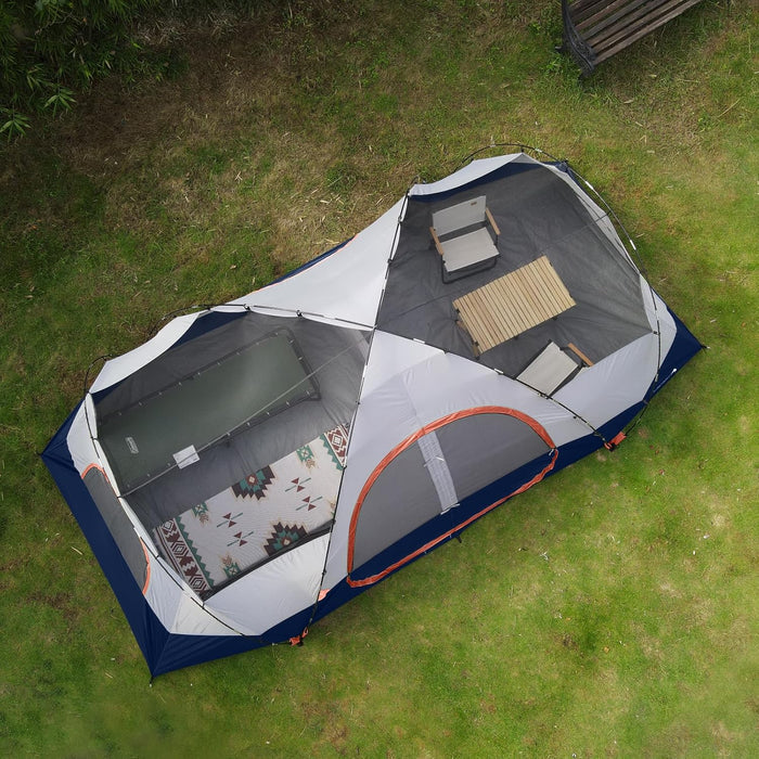 Camping Tent 10-Person-Family Tents, Parties, Music Festival Tent, Big, Easy Up, 5 Large Mesh Windows, Double Layer, 2 Room, Waterproof, Weather Resistant, 18ft x 9ft x78in