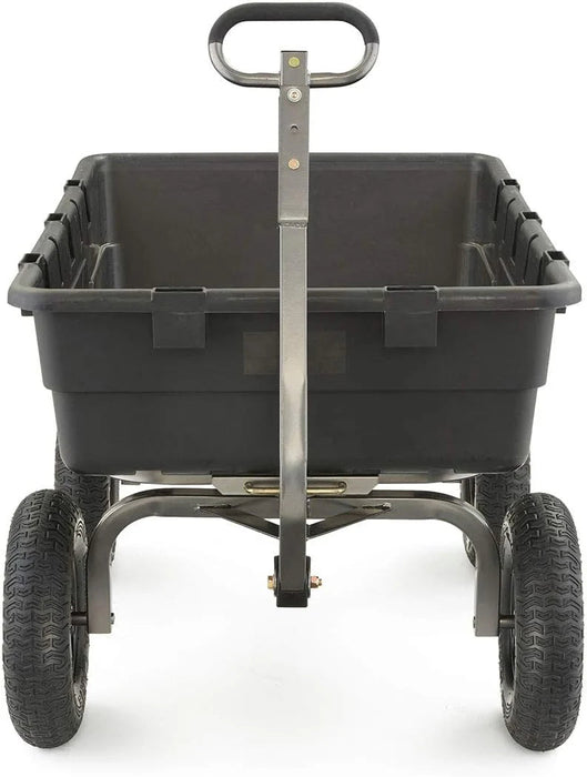 Heavy Duty Poly Utility Dump Wagon Garden Cart w/Pneumatic Tires, 6 Cu Ft - 1200 lb Capacity Outdoor Wheelbarrow for Yard, Landscaping & Gardening, Lawn Tractor or ATV Towable-Gorilla Carts