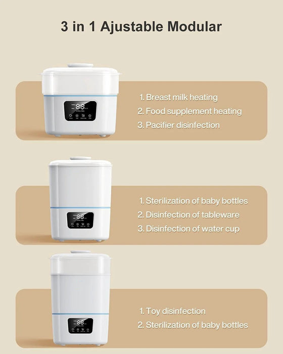 Luxury 3-In-1 Baby Bottle Steam Sterilizer And Dryer With LCD Screen
