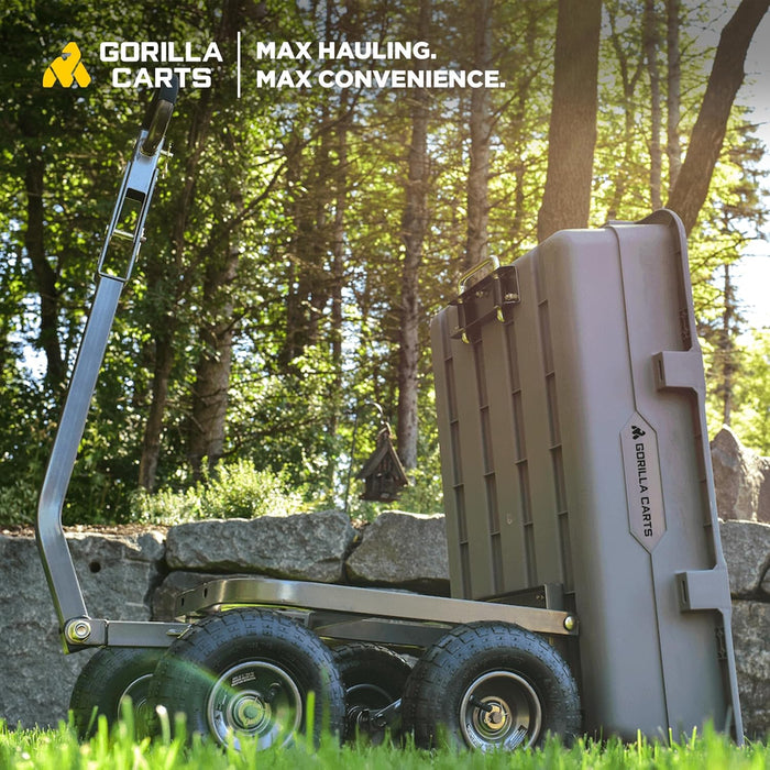 Heavy Duty Poly Utility Dump Wagon Garden Cart w/Pneumatic Tires, 6 Cu Ft - 1200 lb Capacity Outdoor Wheelbarrow for Yard, Landscaping & Gardening, Lawn Tractor or ATV Towable-Gorilla Carts