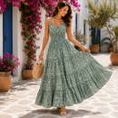 Women's Green Floral Sleeveless Maxi Dress