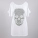 White off-shoulder top with a skull design on a white background