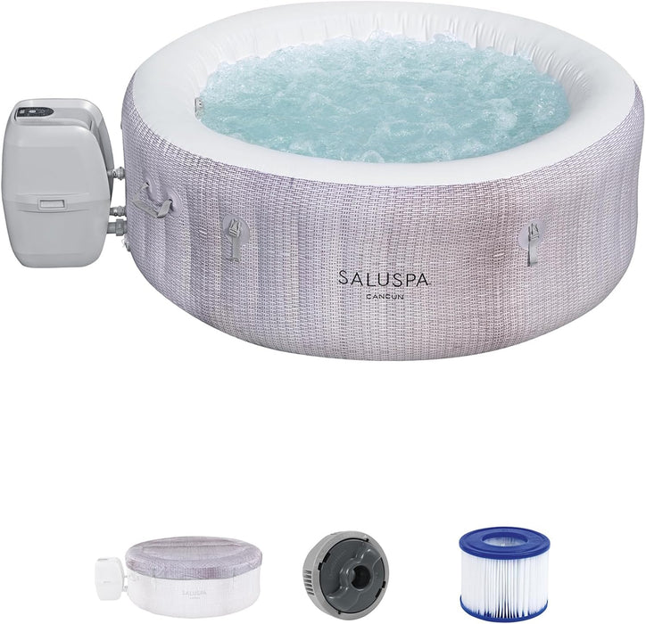 Large Round 2 to 4 Person Inflatable Hot Tub Portable Outdoor Spa with 120 AirJets and EnergySense Cover, Grey
