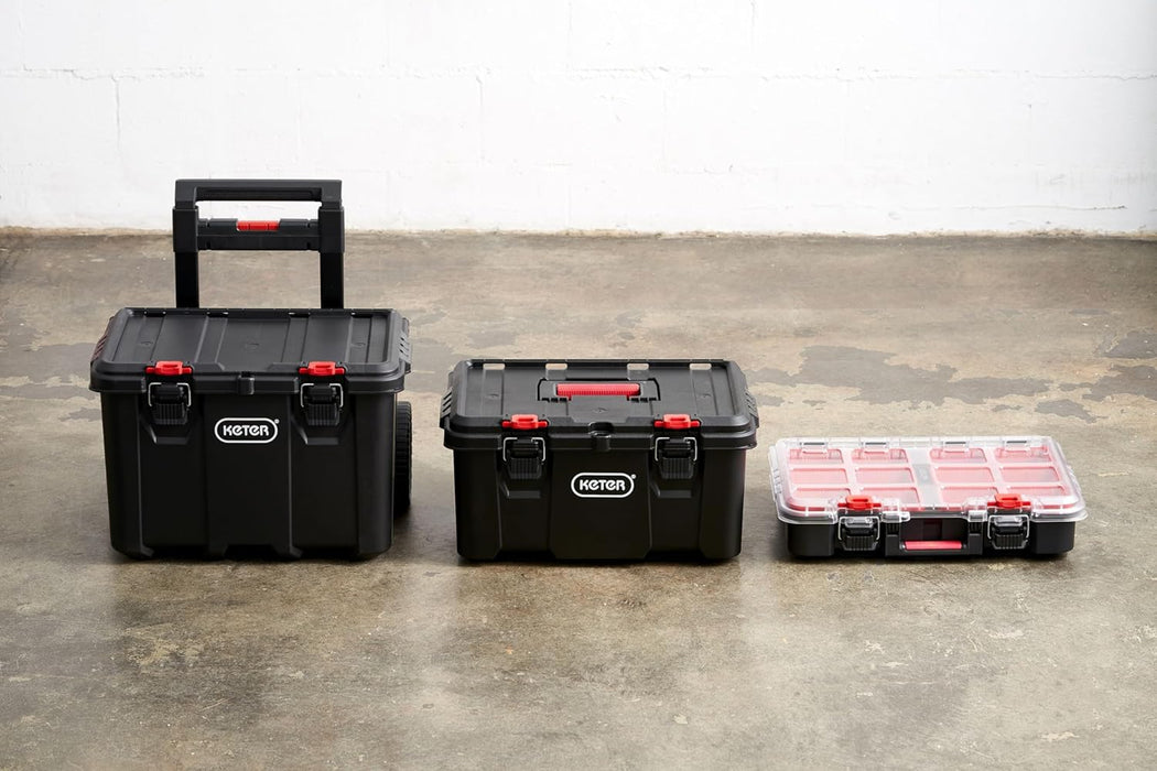Modular Tools Organizer for Garage Storage and DIY, 3 Piece Resin Rolling Tool Box System for Small Parts
