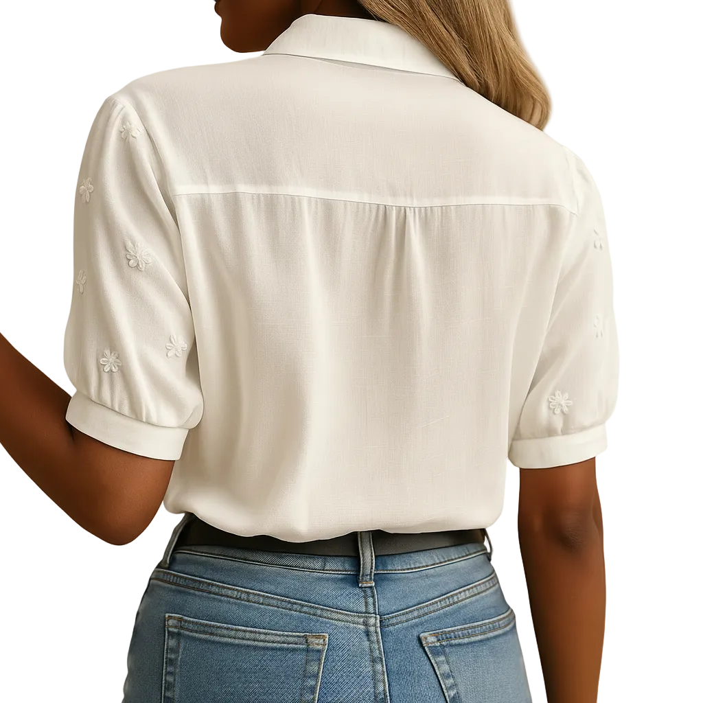 close up of classic collar detail on women’s blouse