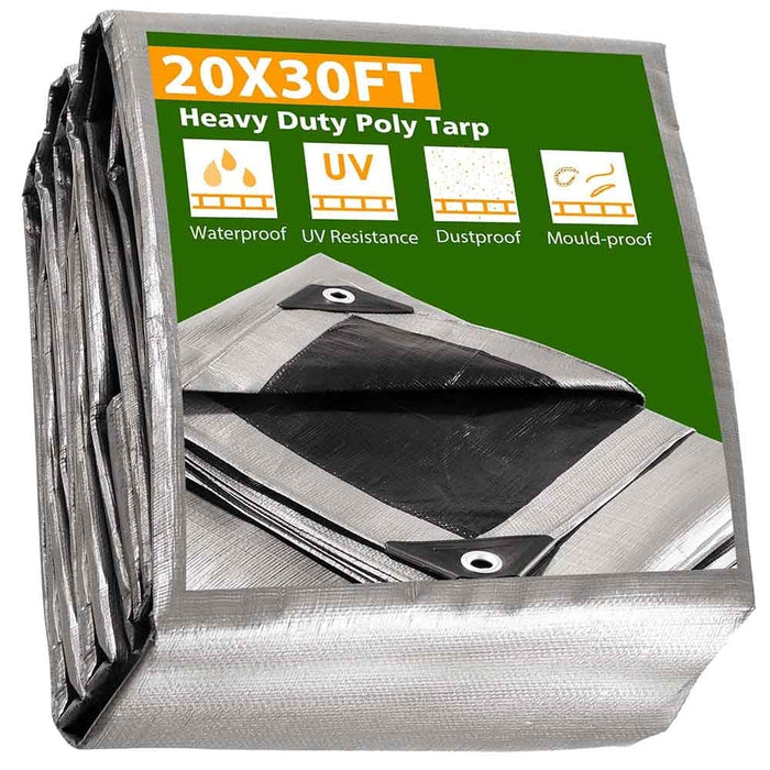 20�30 ft Heavy-Duty Tarp Shelter Cover Tarpaulin, Silver