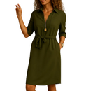 back view of elegant midi dress showing midi length and clean structure