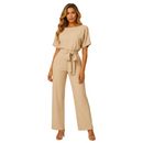 close up of high waist structure and flattering fit on jumpsuit