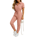 close up of lightweight fabric texture on tailored jumpsuit