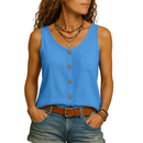 close up of pocket detail on sleeveless summer blouse