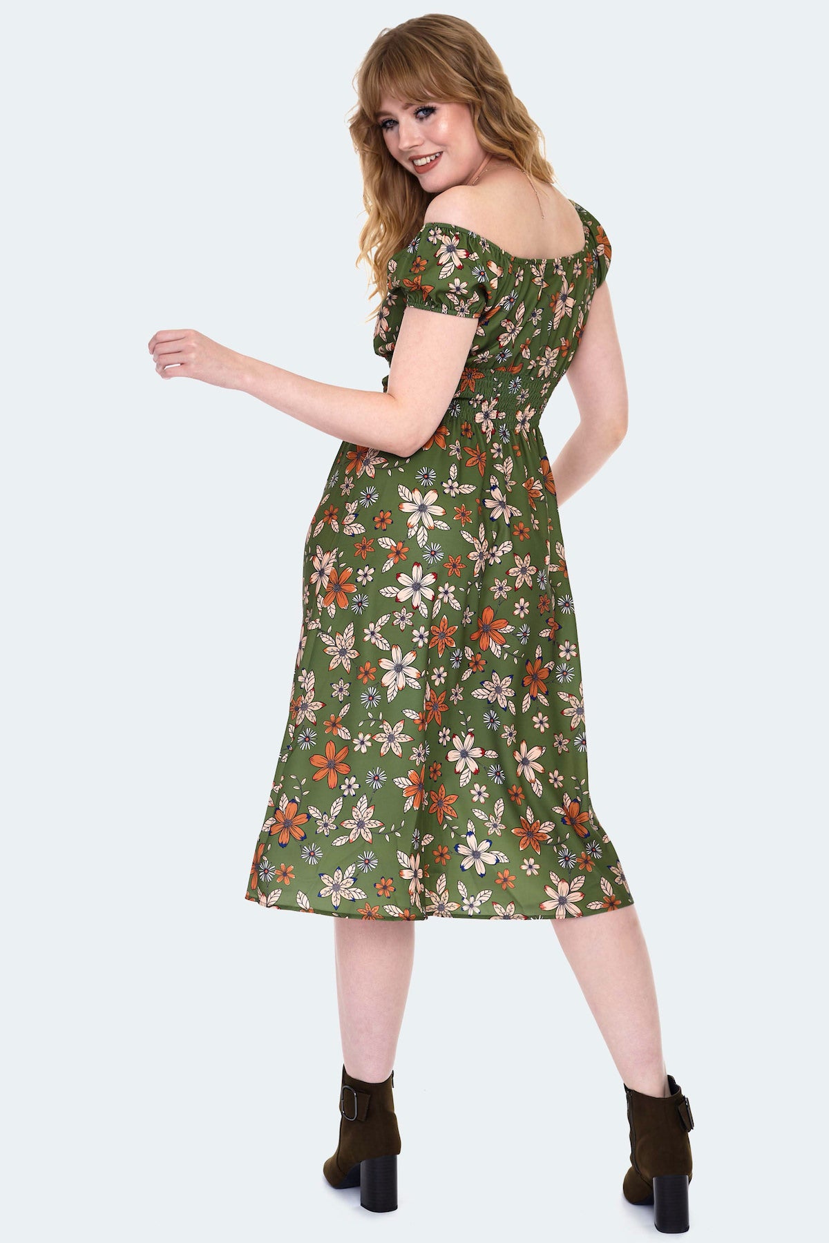 Olive Floral Print Dress