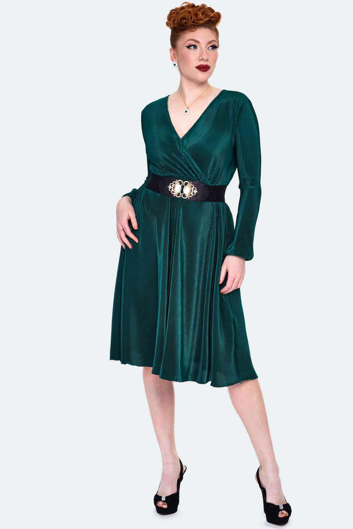 Green Faux Wrap Dress