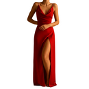 back view of V neck maxi dress showing clean silhouette and ankle length design
