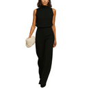 side view of high waist wide leg jumpsuit with halter neckline for women