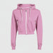 Pink hoodie with a white zipper on a white background