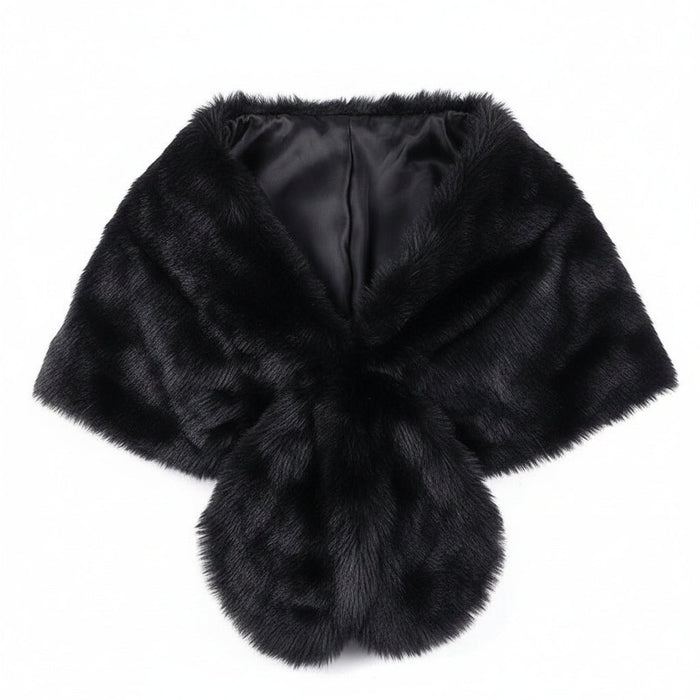 Black faux fur shrug on a white background