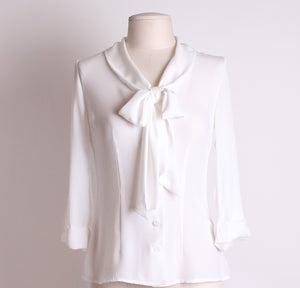 White Tie-Neck Blouse