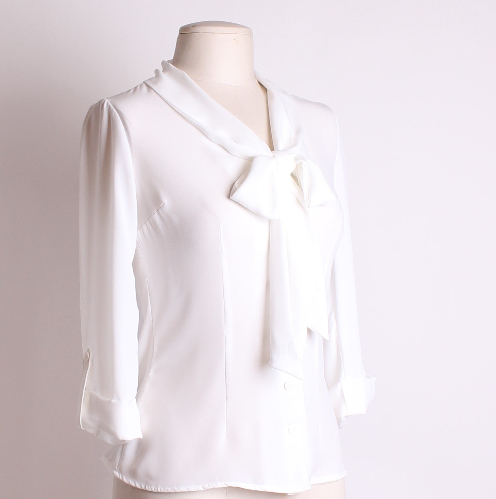 White Tie-Neck Blouse