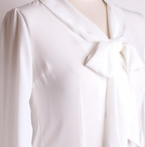 White Tie-Neck Blouse